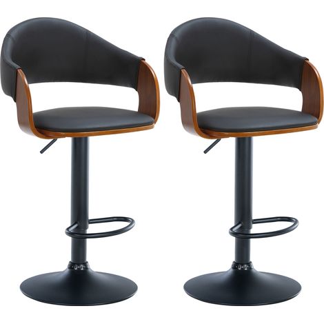 Set di 2 sgabelli da bar dal design retrò chic con seduta in PVC nero e legno di noce e gambe in metallo nero 100005877