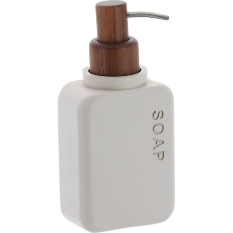 Seifenspender aus polyresin mit holzpumpe im akaziendesign 300 ml - beige - Tendance (1/2)