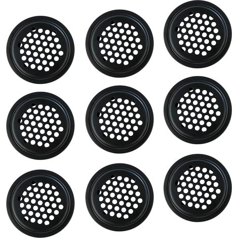 Lot de 10 grilles d'aération circulaires en acier inoxydable de 35 mm, noires, avec couvercle. (1/5)