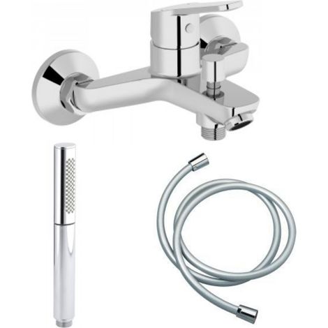 Mitigeur bain-douche Jacob Delafon Aimé chrome + Douchette Shift Ellipse 2 jets + Flexible lisse anti-torsion 1600 (1/5)