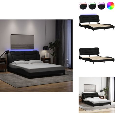 Bettgestell mit LED ohne Matratze Schwarz 160x200 cm Stoff - Bettrahmen - Doppelbett - Boxspringbetten - Schlafzimmermöbel - LED Beleuchtung (1/5)