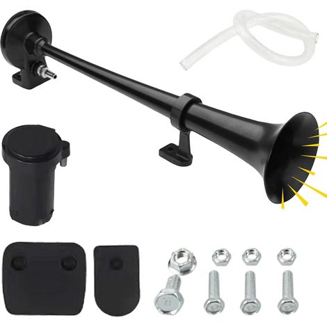 Kit pour klaxon à air, 12 V, 128 dB, klaxon à air avec compresseur, corne d’air pour camion 12 V, pour voiture, camion, bateaux, moto (tube noir simple) (1/5)