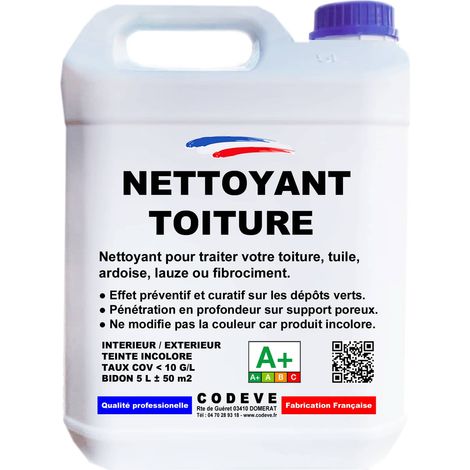 Codève Bois – Nettoyant toiture 5 L – Antimousse incolore pour tuiles, ardoises et fibrociment – Pénétration profonde, rendement 10-15 m²/L