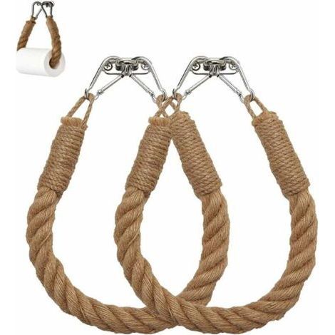 Porte Papier Toilette Corde, Porte-Serviette en Corde de Chanvre Porte-Rouleau en Corde Bois Vintage Deco WC pour Salle de Bain et Cuisine - Marron (1/5)