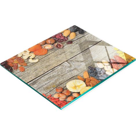 Tabla de cocina de vidrio templado con gr谩ficos decorativos de frutas secas, 60x52 cm. (1/5)