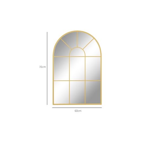 Miroir mural fenêtre doré 91 x 60 cm avec cadre en métal décoratif et fixation murale pour salon et chambre (1/5)