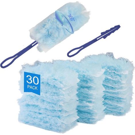 Lot de 30 recharges de plumeaux – Kit 360° – Lingettes dépoussiérantes – Compatibles avec certains manches – Pour meubles, ventilateurs et voitures – Bleues (1/5)