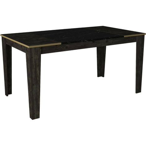 Dmora - Tavolo fisso Asciano, Ripiano da cucina, Consolle per sala da pranzo, Ripiano rettangolare fisso, 145x85h76 cm, Nero e Oro (1/5)