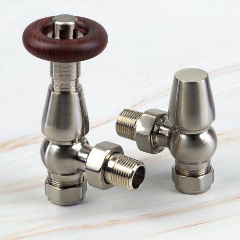 Satin Nickel Traditional Chelsea TRV Radiator Valve & Lockshield (1/2)