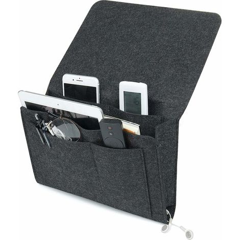 royaluxe - Organisateur de Chevet, Feutre Bedside Pocket Sac de Chevet à Suspendre pour Bouteilles, Lunettes,Magazine, Téléphone, Télécommande, Livre, Gris foncé (1/5)
