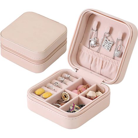 Boîte à Bijoux, Boîte de Rangement de Bijoux de Voyage pour Dames, Petite Boîte à Bijoux pour Filles, Bague, Boucle D'oreille, Ccollier, Boîte à Bijoux Bracelet (rose petit) (1/5)