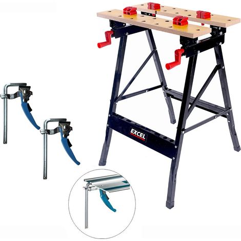 Excel Workmate Flip Top Workbench Foldable Vise Clamping Work Stand + x2 Clamps (1/5)
