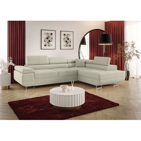 Ecksofa Schlafsofa Sofa MONARO Stoff Quelle Ecru Ottomane Rechts (1/3)