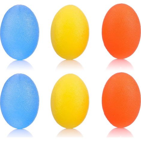 Stress Ball - Silicone Hand Exercise Ball - Egg Shape - For Arthritis Relief Anxiety Reduction - 3 Pieces Set Yellow Orange Blue (1/5)