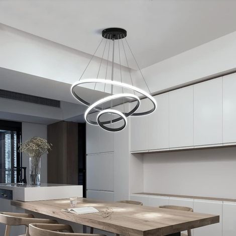 GENERIC-Plafonnier LED, Lustre Moderne LED 76W en Forme de Cercle Noir, 3 Anneaux, Suspension en Aluminium 6000K (1/5)