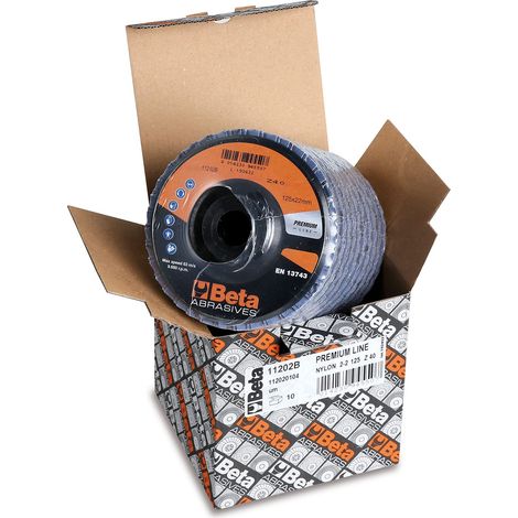BETA 11202B - Dischi lamellari abrasivi per smiragliatrice con Tela abrasiva allo zirconio con Lamella Doppia e Supporto in plastica, 10 unità, Diametro 125 mm, Spessore 40 mm e Foro da 22,23 mm (1/4)