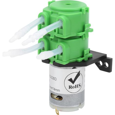 Pompe péristaltique miniature à double tête pour la distribution de liquides visqueux/non visqueux, avec tube 2x4mm (DC12V). (1/5)