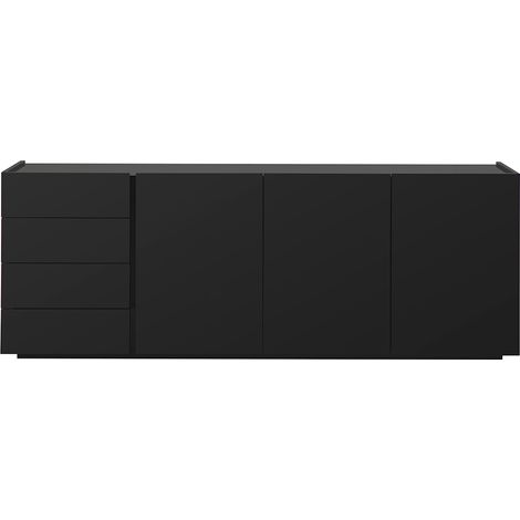 Buffet noir laqué brillant 3 portes 4 tiroirs L200 cm ISAURE