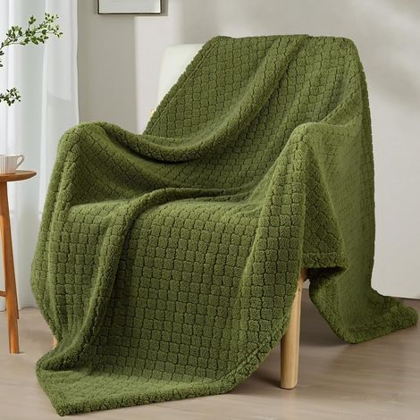 Mezcla Plaid Couverture Gaufré Douce, 130 x 150 CM, Vert Olive