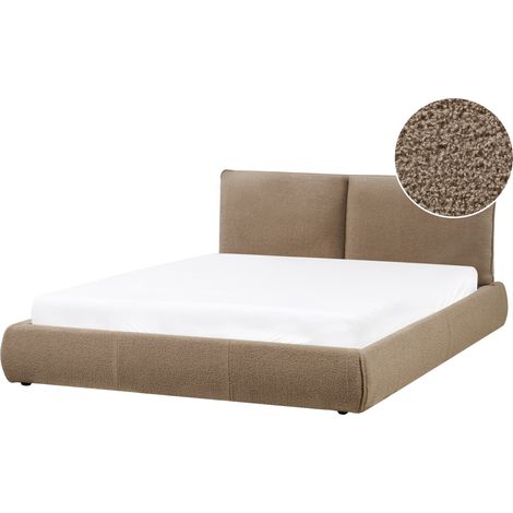 Cama de agua moderna tapizada en bouclé somier de listones 160 x 200 cm marrón Vinay