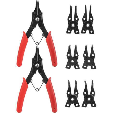 Pince à Circlips Multifonction 4 en 1, Set de 2 avec 6 Embouts de Rechange en Acier Premium (1/5)
