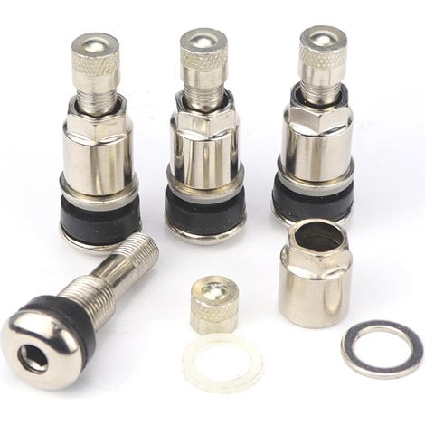 Car Tyre Valve Tubeless Valve 4 Pieces Universal Tire Valve 1cm Stainless Steel Tire Valve Stem Silver Steel Valves with Dust Cap for Motorcycle Truck (1/5)