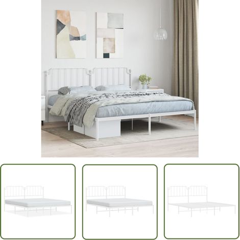The Living Store Cadre de lit métal sans matelas et tête de lit blanc 160x200 cm - Cadre De Lit - Lit Double - Lit Metal - Lit Blanc - Meuble Chambre (1/5)
