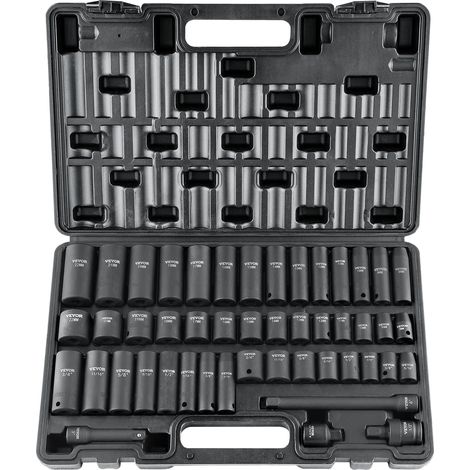 VEVOR Set di Bussole a Impatto 3/8" Set di 48 Pezzi SAE 5/16"-3/4" Metrico 8-22mm, Barra di Prolunga per Trasmissione Cr-V, 6 Punti Giunto Accessori in Valigetta per Riparazione Auto