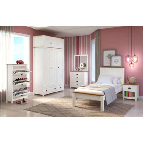 Armadio Topazio in Pino Massello Bianco - 3 Ante e 2 Cassetti 135x185 cm (1/2)