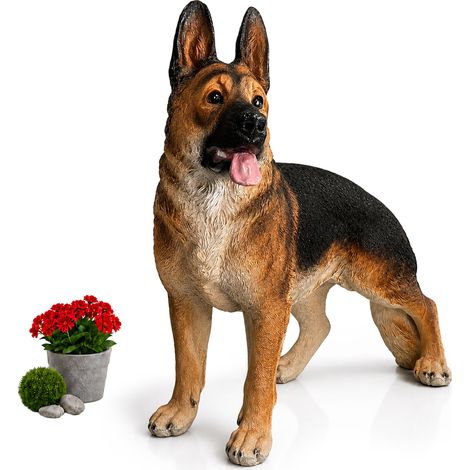 Relaxdays, Gartendeko Hundfigur, für Außenbereich & Terrasse, Gartenstatue, Schäferhund, HxBxT: 114 x 40 x 91 cm