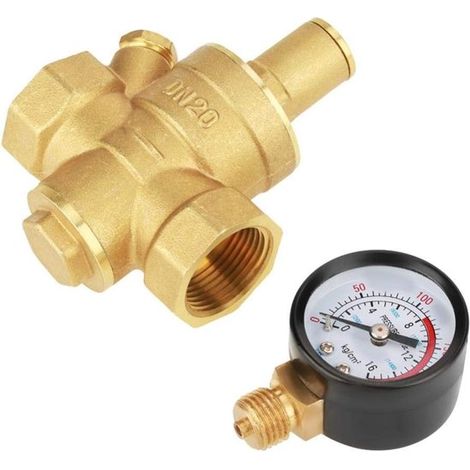 Regolatore di pressione dell'acqua in ottone, regolatore di pressione dell'acqua regolabile in ottone DN20 con manometro (1/5)
