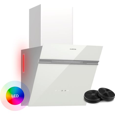 Klarstein Alina Hotte Aspirante - 570 m³/h, Hotte Décorative, LED, Classe A, 54 dB, 3 Vitesses, Recirculation & Évacuation, 230 W, 39,8 x 114 x 37,6 cm, Blanche