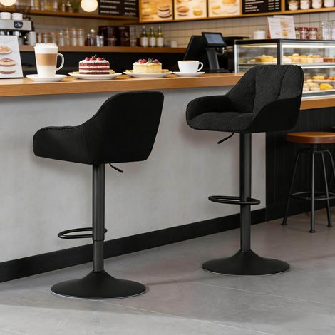 Set di 2 sgabelli da bar girevoli e regolabili in altezza, con schienale, chenille e corduroy nero (1/5)