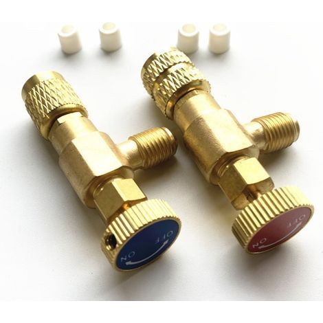2 Pcs Refrigerant Filling Safety Valve Quick Coupler Air Conditioner R410A R22 Connector Adapters, (1/4)