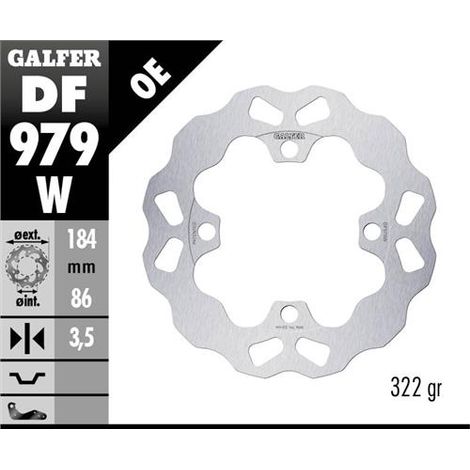 DISCO DE FRENO TRASERO GALFER PARA YAMAHA YXR 700 RHINO '08- WAVE (184X86X3.5MM)