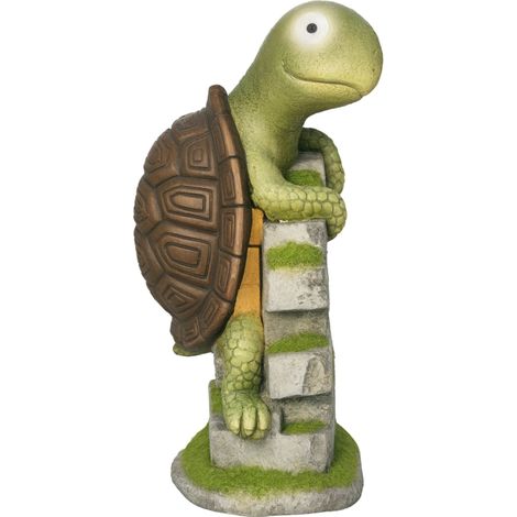 Schildkröten-Skulptur mit LED-Solarleuchte, 36.5 cm, Gartenfigur für Rasen & Hof, dekoratives Outdoor-Ornament