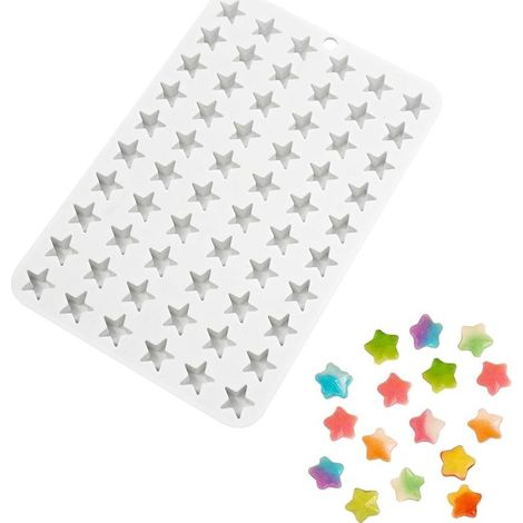 Kleine sternförmige Silikonform mit 60 Löchern, fünfzackiger Stern, Mini-Silikonform mit Sternen für Schokolade, Kuchen, Fondant, Bonbons, Gelee, Eiswürfel (Stern, 17 x 12 mm) (1/5)