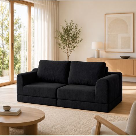 Divano letto pieghevole convertibile nero in tessuto imbottito, 160 x 143 x 54 cm, OKWISH (1/5)