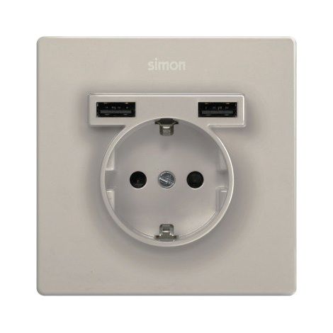 Kit monoblock SIMON 270 schuko+2 cargadores USB con 1 elemento aluminio