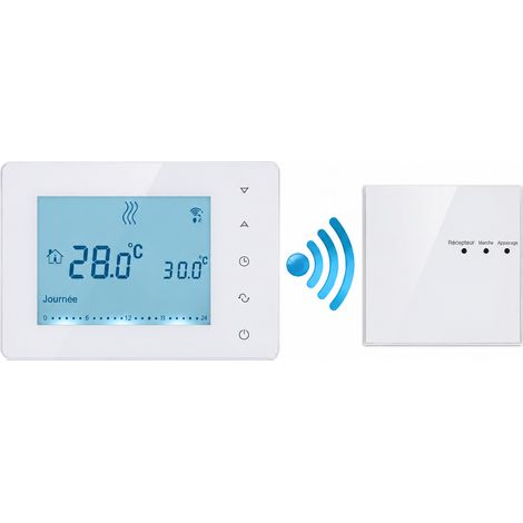 Thermostat d'ambiance sans fil WiFi HY05RF+BW avec récepteur pour chaudière et plancher eau hy05rf wifi 0.5 13 × 9 × 2,7 cm 500 g – Livraison gratuite
