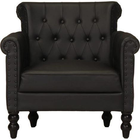 Fauteuil de Salon，Chaise，Fauteuil Noir Cuir de chèvre véritable CFW867604 (1/5)