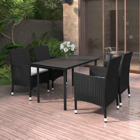 Ensemble à manger de jardin coussins 5 pcs-Salon de jardin Résine tressée Verre 997852 (1/5)