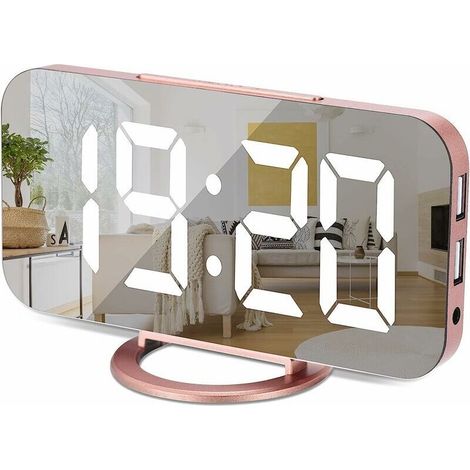 Large digital clock, LED cosmetic mirror with dimming mode, 3 brightness levels, two USB ports (1/5)
