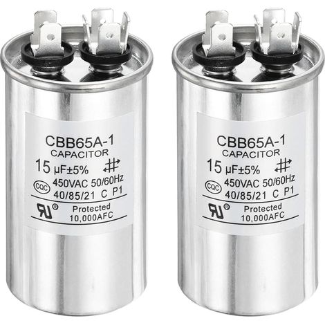 2 Pcs CBB65 Condensateur 15uf 450V Condensateur de Démarrage pour Moteur Électrique à Courant Alternatif, Compresseur de Climatisation, Générateur, Condenseur d'Air (1/5)