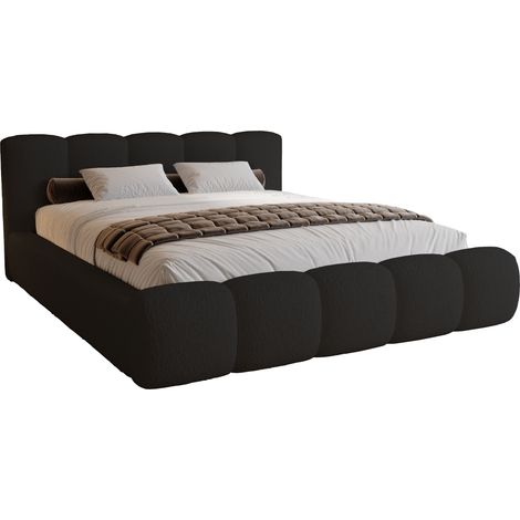 Lit coffre 200x200 Ravello - lit bouclé avec rangement, sommier - Noir (Lambi 13)