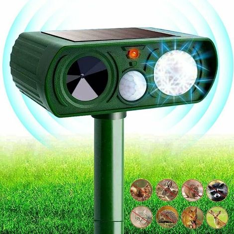 Répulsif Chat Jardin à Ultrasons - 5 Modes, Alimenté par USB ou Solaire, avec Piquet au Sol (1/5)