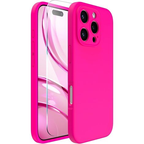 Handyhülle iPhone 16 Pro Flüssigsilikon Kameraschutz Leuchtend Rosa (1/5)