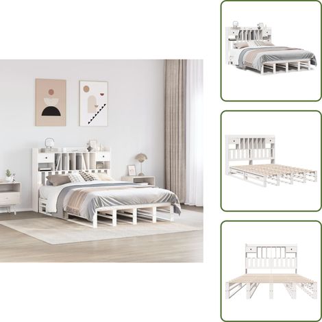 Letto in legno - vidaXL Letto Libreria senza Materasso Bianco 160x200 cm Legno di Pino - Letto con spazio portaoggetti