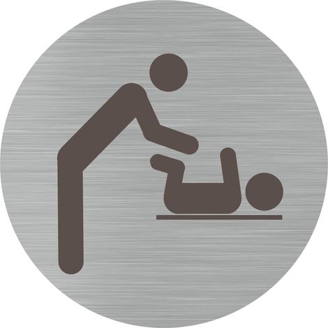 Pictogramme Change Bébé.- Adhésif aspect aluminium brossé - Diamètre 76 mm (1/5)