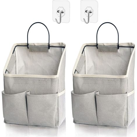 Set aus 2 Wandaufbewahrungstaschen, Wandorganizer mit Fächern, Hängekorb für Studentenwohnheim, Badezimmer, Schlafzimmer (verbessertes Grau) (1/4)